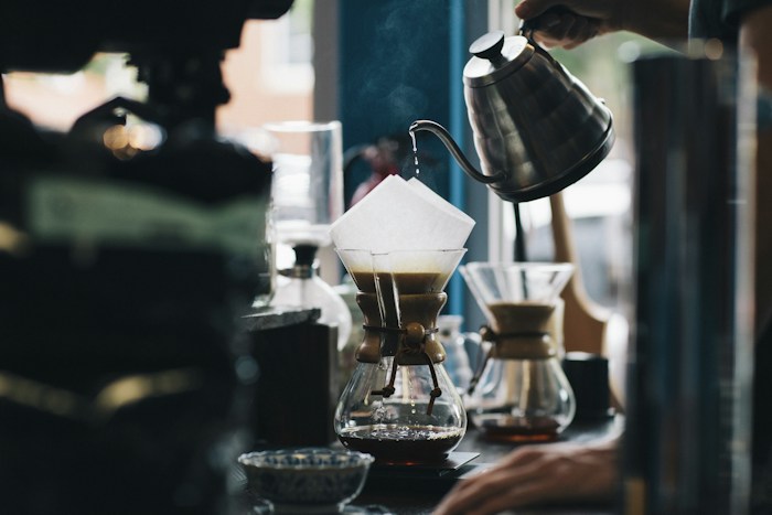 Fresh coffee served in a ceramic cup